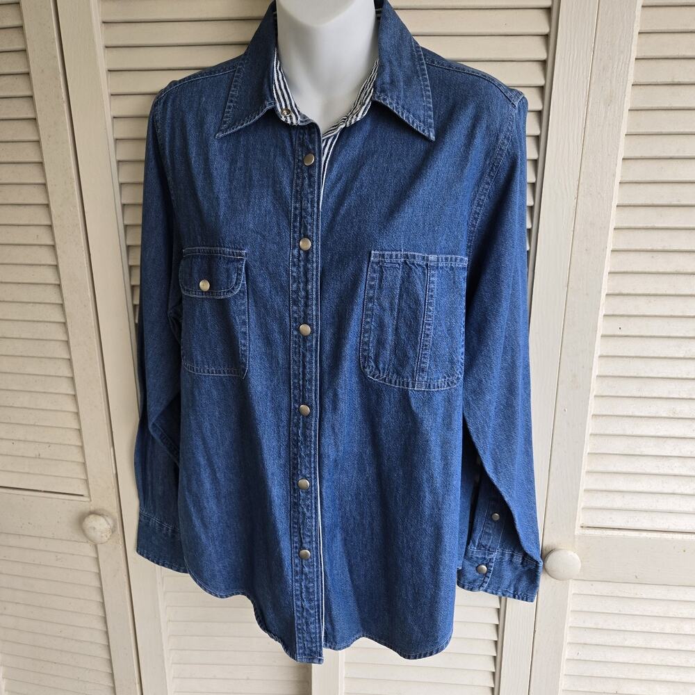 Vintage Joanna Women's Long Sleeve Denim Snap Front Closure 100% Cotton Western